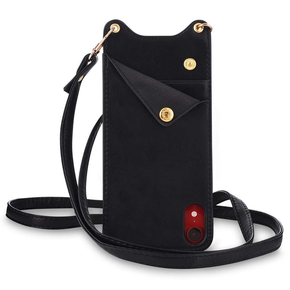 Black Vegan Leather Crossbody case + Pouch